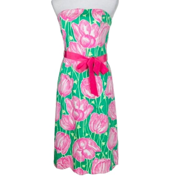 Lily Pulitzer StraplessTulip Print Scalop Hem Cocktail Dress Size 6 - Picture 2 of 9